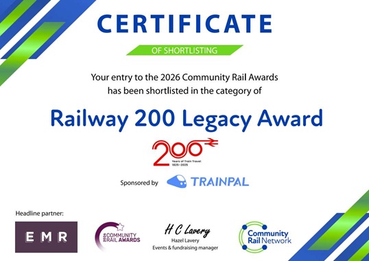 Railway 200 Legacy Award Shortlisting Certificate